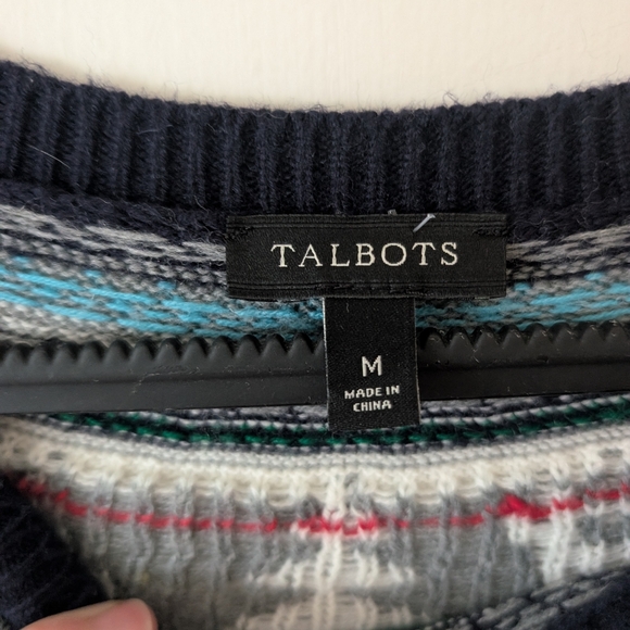 Talbots Christmas Holiday Reindeer Fair Isle Lambswool Blend Sweater Size M - Picture 2 of 6